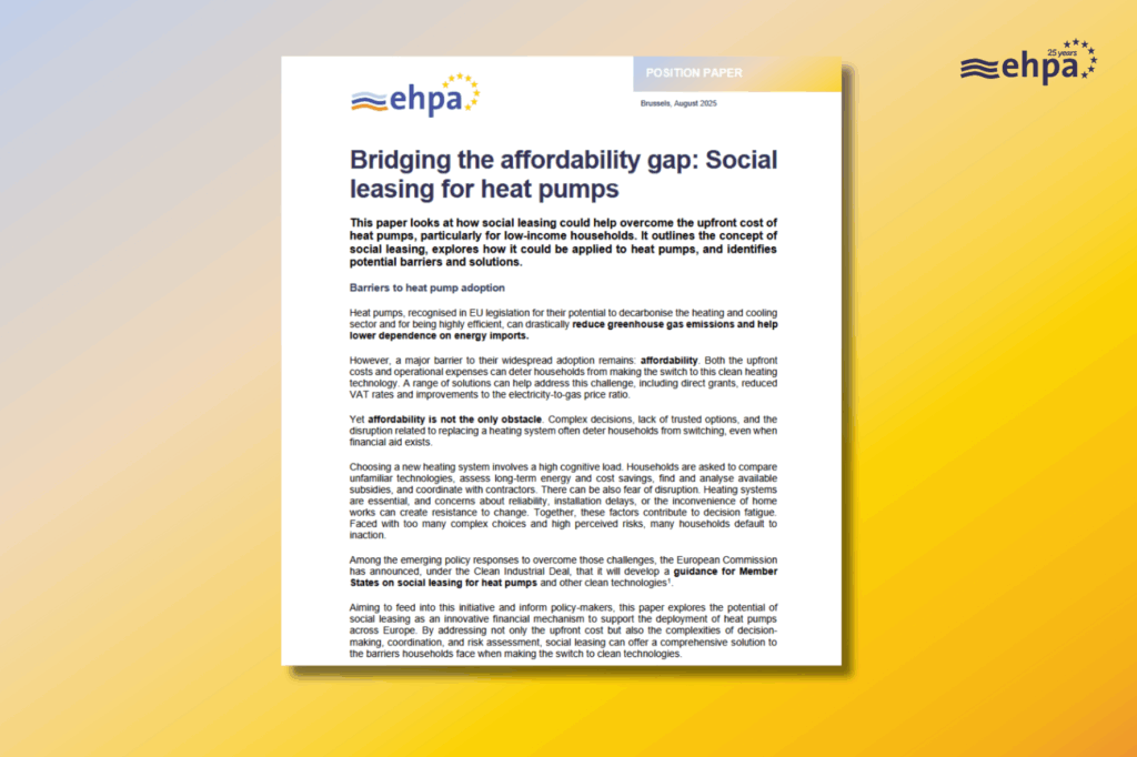 EHPA position on social leasing for heat pumps (August 2025)